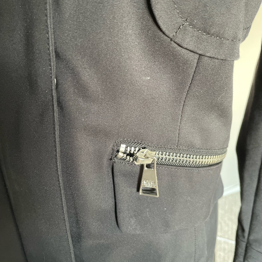 Karl Lagerfeld Paris black trench coat, removable hood & silver hardware size XS - Picture 4 of 17